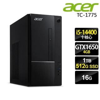 【Acer 宏碁】10核獨顯GTX家用電腦(Aspire TC-1775/i5-14400/16G/1TB+512G SSD/GTX1650-4G/W11)