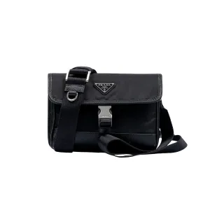 【PRADA 普拉達】2ZH108 黑 尼龍 經典三角牌(翻蓋迷你斜背/腰包)