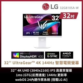 【LG 樂金】32G810SA-W 32型 IPS 4K 16:9 144Hz 電競螢幕(1ms/搭載webOS/IoT操控)