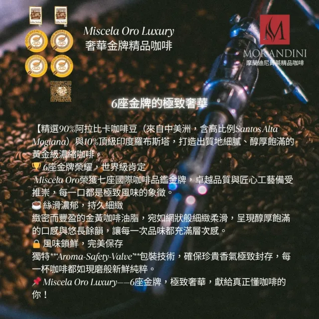 【MORANDINI 摩蘭迪尼菁英精品咖啡】奢華金牌精品咖啡豆1公斤(6連霸金牌獎、頂級精品咖啡的單品代表)