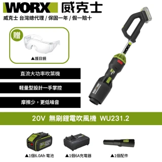 【WORX 威克士】20V 鋰電無刷吹風機 WU231.2(吹風機 吹葉機 吹草機 落葉吹風機 直流吹風機 吹塵 園藝 直流)