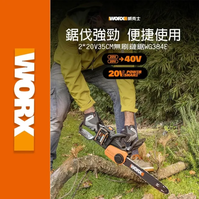 【WORX 威克士】40V 30CM 鋰電鏈鋸機 WG384E.1(鏈鋸機  切割機 電動鏈鋸  無刷鋰電鏈鋸機)