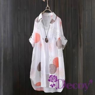 【Decoy】點點印花 夏季寬長版輕薄雪紡罩衫襯衫(紅)