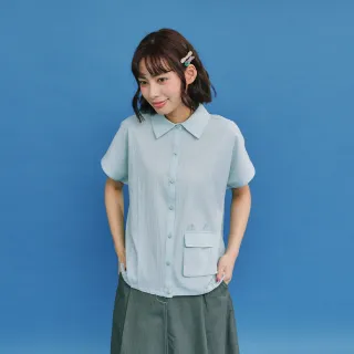 【Dailo】貓耳工裝口袋短袖上衣(黑 白 綠)