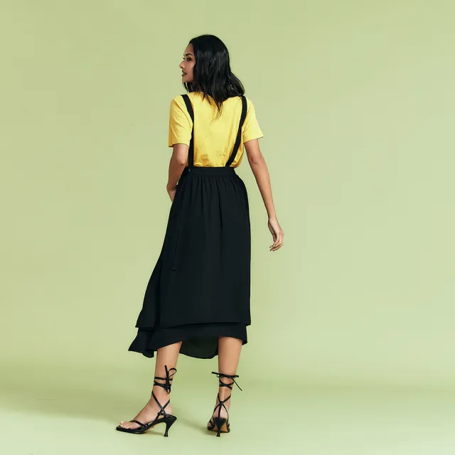 【ICHE 衣哲】Cop.Copine法式輕時尚飄逸層次拼接設計吊帶裙