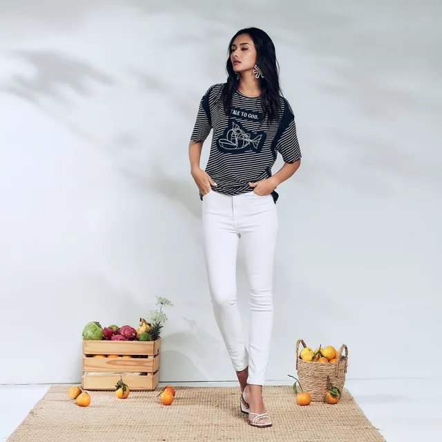 【ICHE 衣哲】Cop.Copine Cop.Copine 法國原裝進口拼接條紋印花刺繡造型上衣