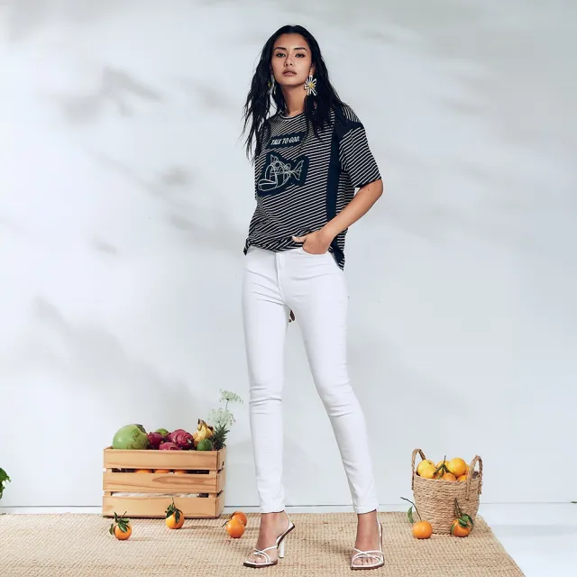 【ICHE 衣哲】Cop.Copine Cop.Copine 法國原裝進口拼接條紋印花刺繡造型上衣