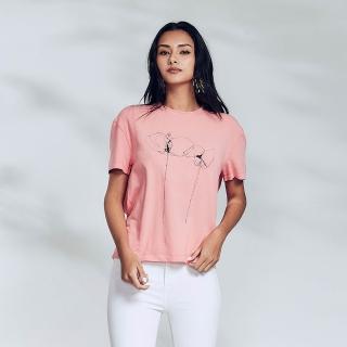 【ICHE 衣哲】Cop.Copine 法國原裝進口法式輪廓線花卉印圖蜜桃粉上衣