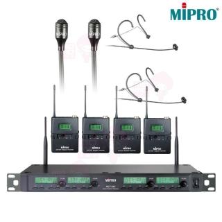 【MIPRO】ACT-343PLUS 配2頭戴+2領夾式麥克風(1U四頻道自動選訊無線麥克風)