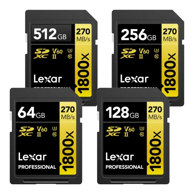 【Lexar 雷克沙】專業版 512GB Professional 1800x SDXD UHS-II 記憶卡 Gold系列(270 MB/s  終身有限保固)