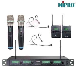 【MIPRO】ACT-343PLUS 配2手握32H+2頭戴式麥克風(1U四頻道自動選訊無線麥克風)
