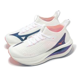 【MIZUNO 美津濃】慢跑鞋 Neo Vista 2 女鞋 白 藍 厚底 回彈 波浪片 運動鞋 美津濃(J1GD2534-21)