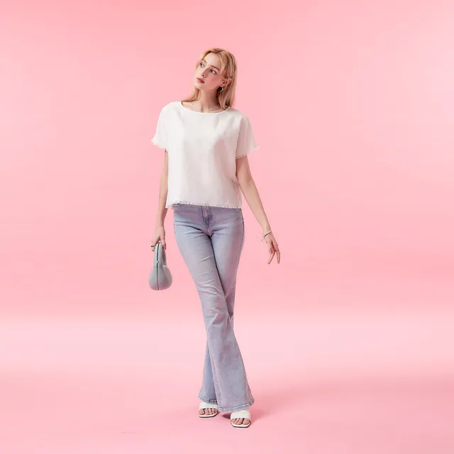 【ICHE 衣哲】Cop.Copine 法國原裝進口法式背後開衩雕花微鬆剪裁流蘇上衣