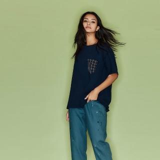 【ICHE 衣哲】Cop.Copine法式設計格紋印花拼接五分袖造型上衣-S