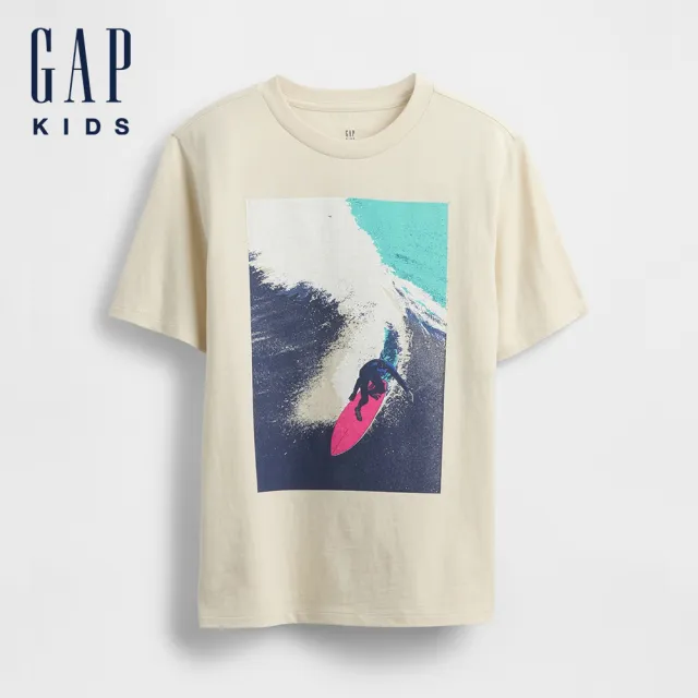 【GAP】男童裝 純棉印花圓領短袖T恤-米色(780351)