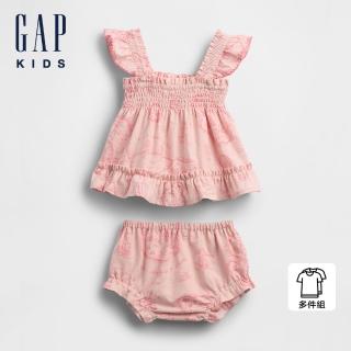【GAP】嬰兒裝 印花方領無袖洋裝家居套裝-粉色(796832)