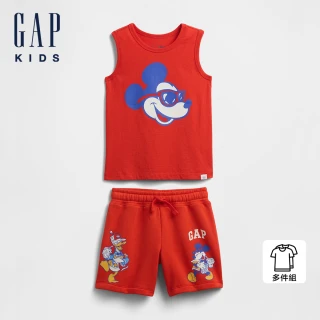 【GAP】男幼童裝 Gap x Disney迪士尼聯名 Logo印花圓領無袖短褲家居套裝-紅色(769393)
