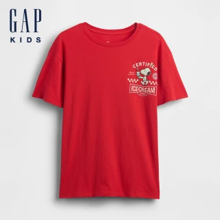 【GAP】女童裝 Gap x Snoopy史努比聯名 印花圓領短袖T恤-紅色(780477)