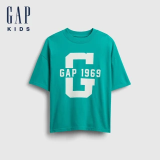 【GAP】男童裝 Logo純棉印花圓領短袖T恤-綠色(768091)