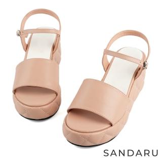【SANDARU 山打努】涼鞋 舒適寬版菱格厚底楔型鞋(粉)