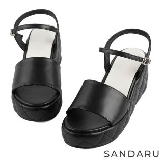 【SANDARU 山打努】涼鞋 舒適寬版菱格厚底楔型鞋(黑)