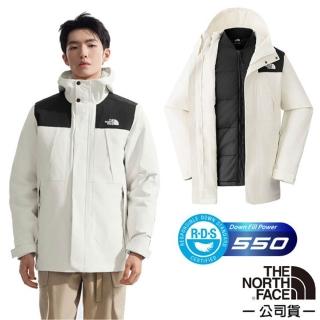 【The North Face】男 DRYVENT防水保暖兩件式連帽外套.羽絨夾克.大衣(81NH-ROU 沙丘白 V)