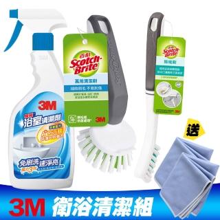 【3M】浴室清潔組《送淨亮擦拭布2入》(浴室清潔劑+百利隙縫刷+百利圓頭刷)