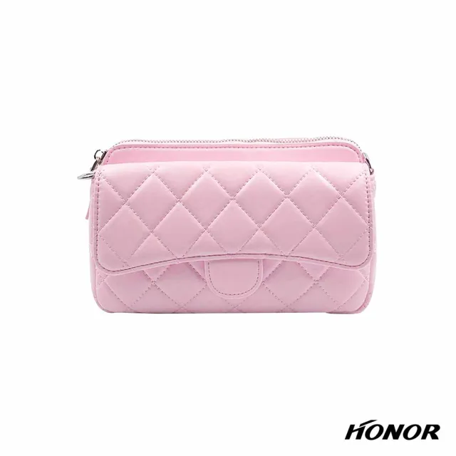 【HONOR 山形屋】甜美風菱格鏈帶雙層包-粉