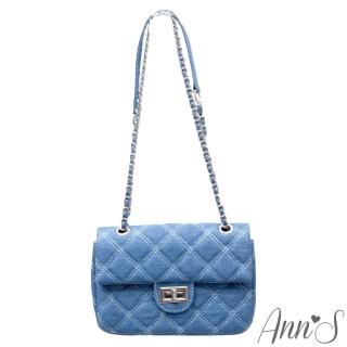 【Ann’S】小香風牛仔單寧菱格雙車線鏈帶小方包(藍)
