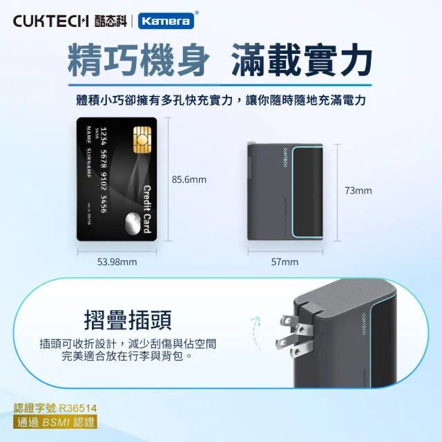 【CUKTECH】100W GaN氮化鎵 2C1A 三孔PD快充認證充電器 10號(AD1003US/Type-C/USB-A)