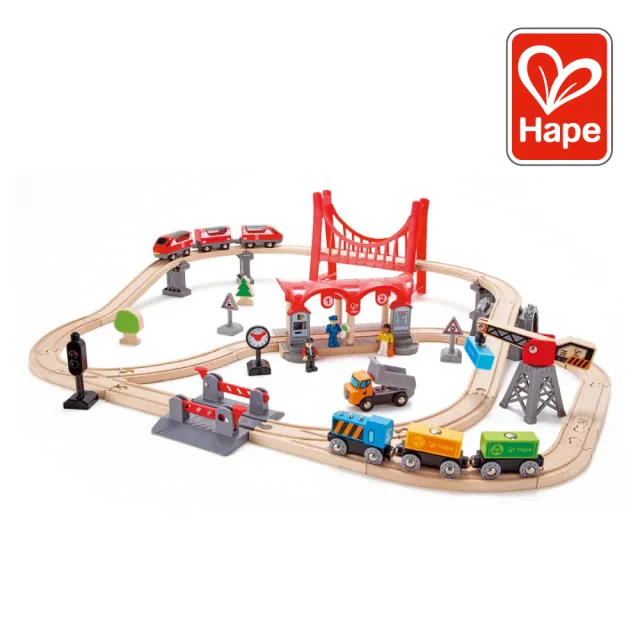 【德國Hape】忙碌的城市軌道火車組(軌道遊戲/家家酒玩具/木製玩具/木頭玩具)