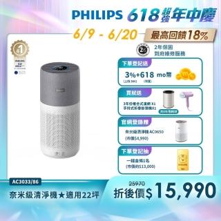 【philips 飛利浦】升級版-奈米級空氣清淨機-買一送一★適用22坪(ac3033)