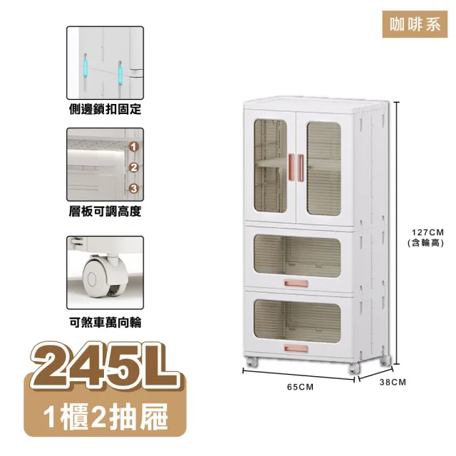 【ONE HOUSE】巨無霸新式流川摺疊雙開門3層收納櫃 置物櫃 _任選(66寬360L/75寬420L)