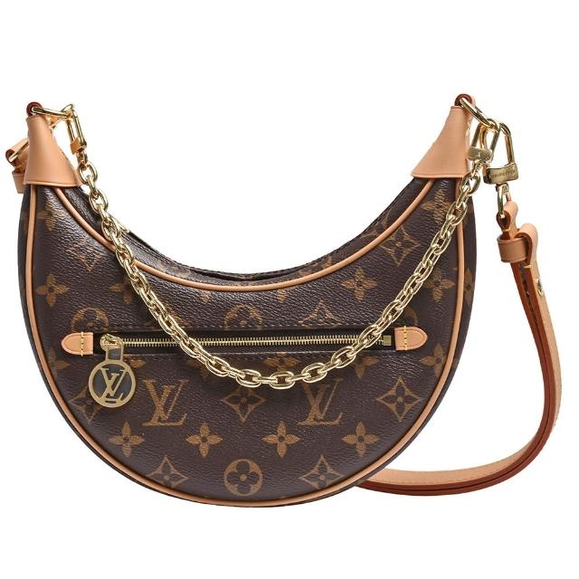 LV LOUIS VUITTON路易威登 M81098 經典 LOOP 系列 Monogram 帆布手提/斜背彎月包