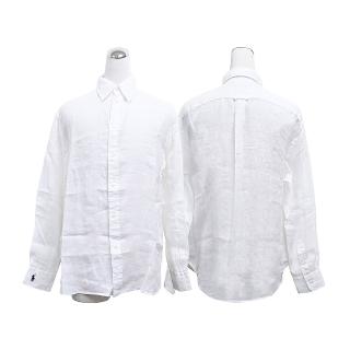 【RALPH LAUREN】POLO RALPH LAUREN 深藍刺繡馬球亞麻長袖襯衫(女款/白)