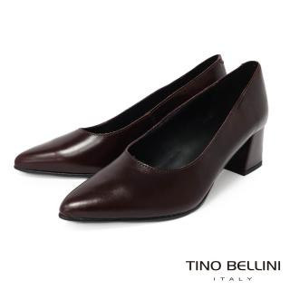 【TINO BELLINI 貝里尼】義大利進口真皮尖頭粗跟包鞋FSDV011-A(酒紅)