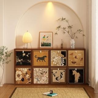 【超微米】書架 展示櫃 實木落地置物架 客廳儲物櫃 格子展示櫃 好看書櫃(中古風實木書櫃)