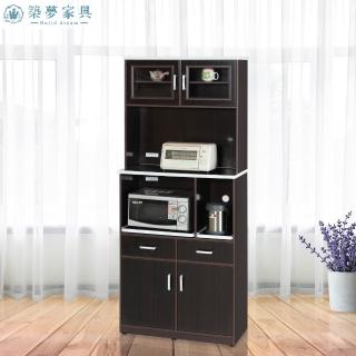【Build dream 築夢傢俱】2.8尺 防水塑鋼 四門二拉盤二抽屜 電器櫃 餐櫥櫃(上下座)