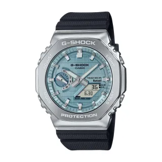 【CASIO 卡西歐】G-SHOCK 精緻斬新 金屬錶殼 八角形錶殼 冰川藍 藍牙 太陽能電力 GBM-2100A-1A2_44.4mm