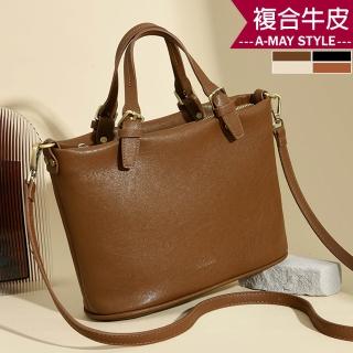 【Amay Style 艾美時尚】夏新品 真皮女包 側揹包 復古英倫風牛皮手提肩背托特包(4色.預購)