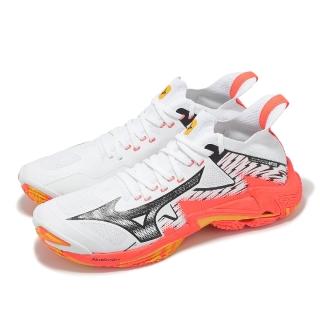 【MIZUNO 美津濃】排球鞋 Wave Lightning Neo 3 男鞋 白 橘 緩衝 室內運動 羽排鞋 美津濃(V1GA2402-98)