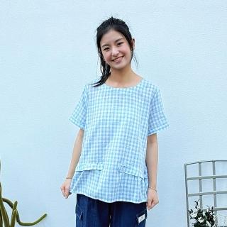 【Hana Mokuba】花木馬日系女裝清新圓領格紋上衣(上衣)