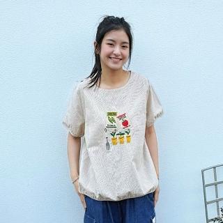 【Hana Mokuba】花木馬日系女裝園藝貼布繡線條收口上衣(上衣)