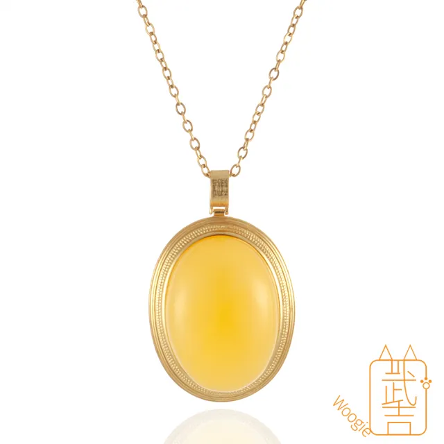 【Woogie武吉珠寶】琥珀蜜蠟精品蜜蠟項鍊(雞油黃25x18mm)