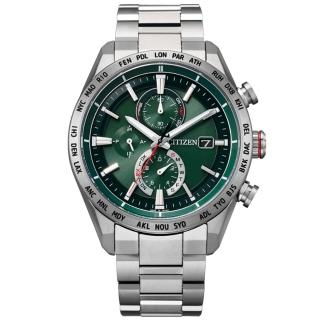 【CITIZEN 星辰】GENTS 商務質感光動能萬年曆 鈦金屬電波對時腕錶-森林綠/42mm(AT8181-63W)