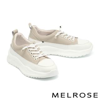 【MELROSE】美樂斯 率性舒適彈力鞋帶異材質厚底休閒鞋(可可)
