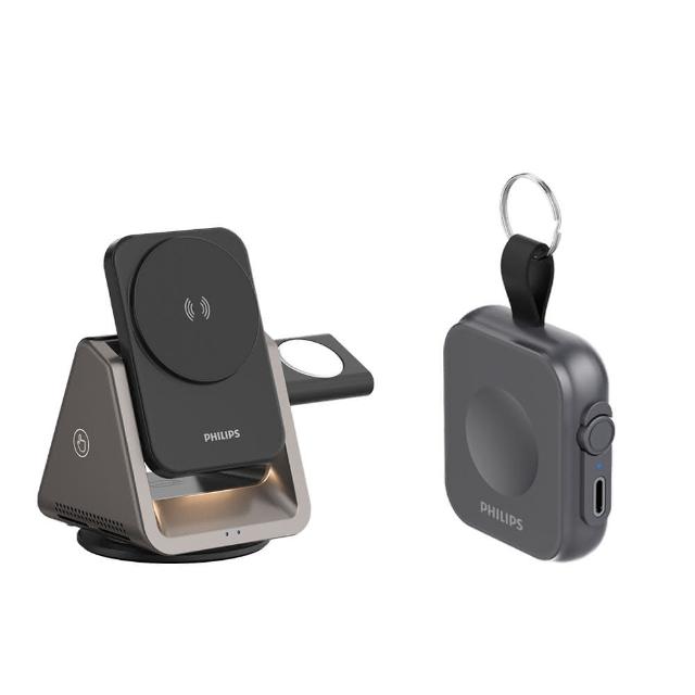 【Philips 飛利浦】1+1超值組-DLK3540Q 22.5W黑金剛磁吸三合一磁吸充電座(MagSafe/雙系統適用/DLP1202Q)