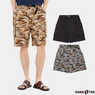 【Hang Ten】男裝-STRAIGHT FIT迷彩印花側口袋降落傘短褲(多色選)