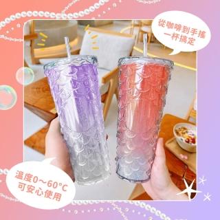 【MASTER】吸管杯 710ml隨行杯 魚鱗杯 雙層吸管杯 吸管杯子 人魚系列 5-CUPF(環保杯 飲料杯 水杯吸管)