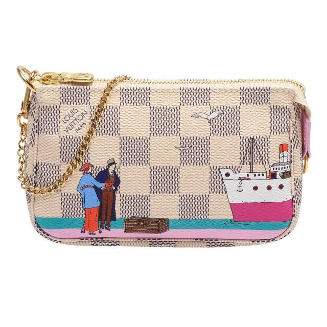 【Louis Vuitton 路易威登】N41669 節慶限量款Damier廣告插畫拉鍊手提包(迷你-粉紅)